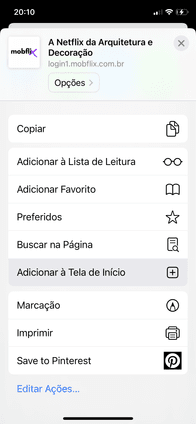 Menu do navegador com a opção adicionar à tela de início